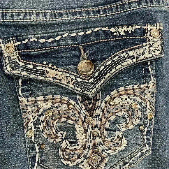 [16]  EARL JEANS Women's BOOT CUT Rhinestones Bling Blue Jeans Embroidered - Picture 8 of 8